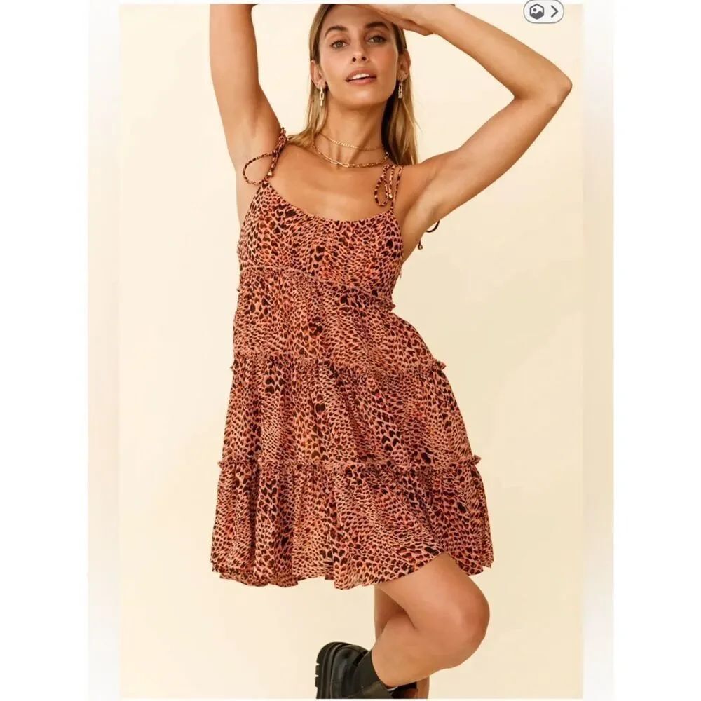 Brown Leopard Tie-Shoulder Sundress